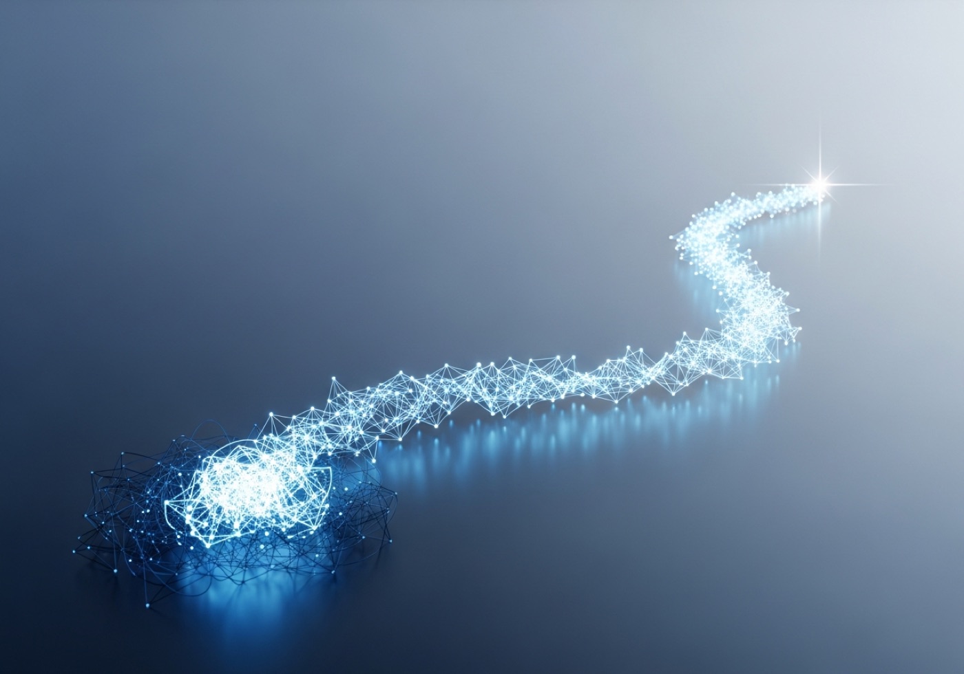 Abstract visual of a guided path leading from complexity to a clear outcome